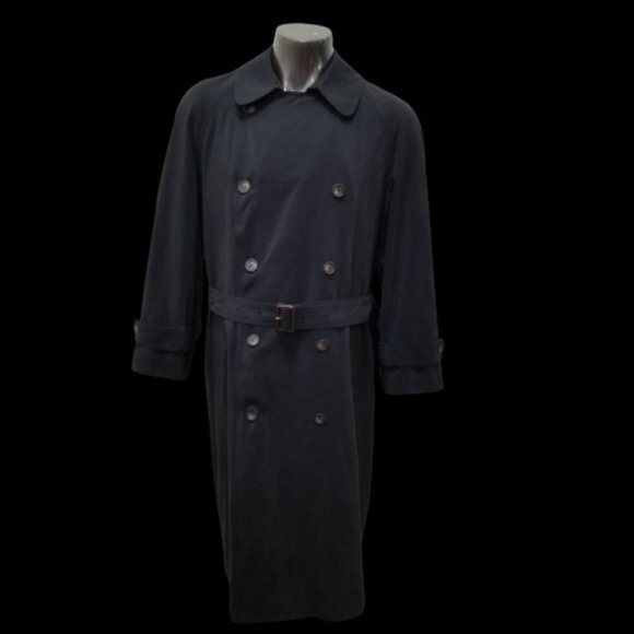 Ralph Lauren Double Breasted Trench Coat 40R Black Removable Lining Quilted